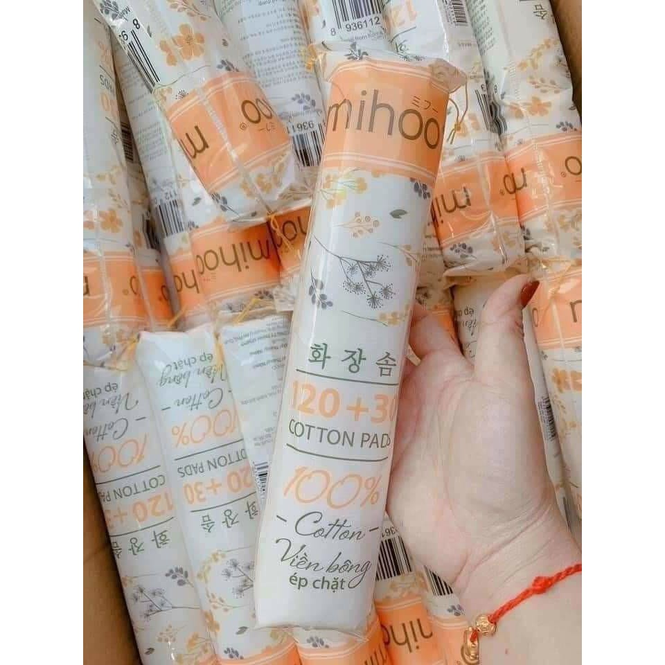 Bông tẩy trang Mihoo Hàn Quốc chính hãng, 100% Cotton tự nhiên, 150 miếng mềm mại, viền bông ép chặt - Lamy Beauty Store | BigBuy360 - bigbuy360.vn