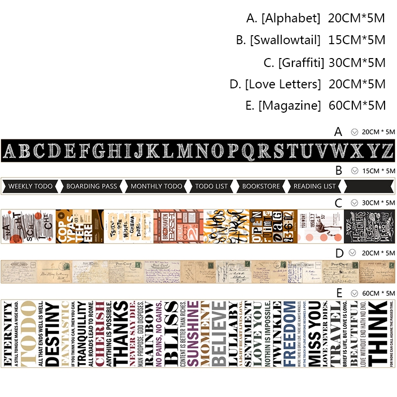 5m Băng Dính Washi Tape In Chữ Tiếng Anh Dùng Trang Trí Scrapbook