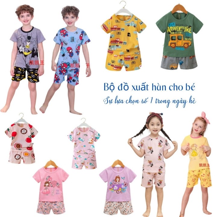 Bộ cotton xuất Hàn cho bé dưới 10 tuổi siêu mát thấm hút mồ hôi tốt 5 mẫu (kèm ảnh thật)