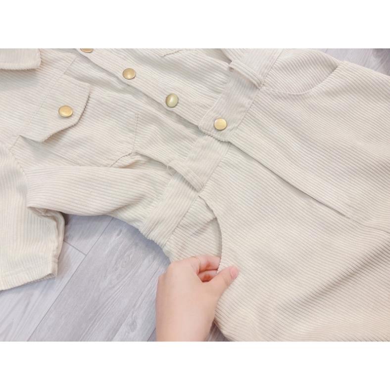 Váy nhung tăm 2 túi cúc đồng dáng dài cho nữ 3 màu