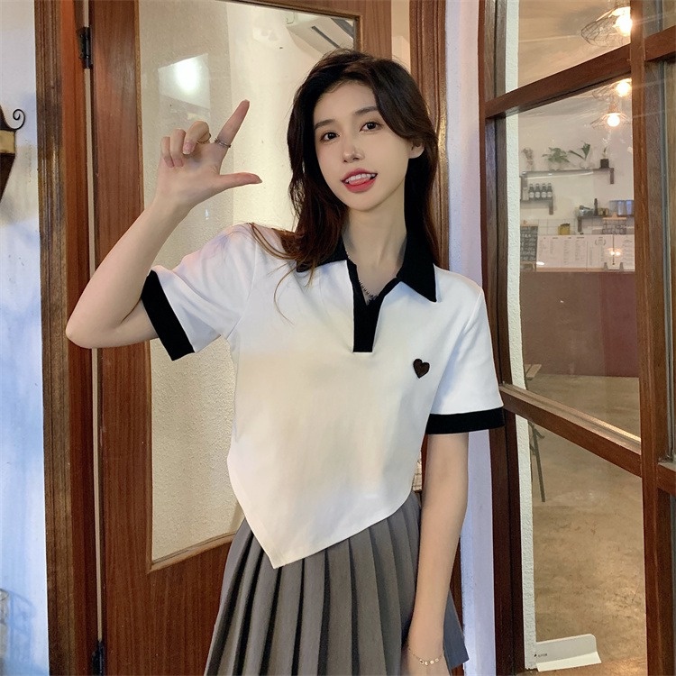 【ZHELIHANGFEI】 Áo Thun POLO Dệt Kim Ngắn Tay Phối Màu Tương Phản Cá Tính