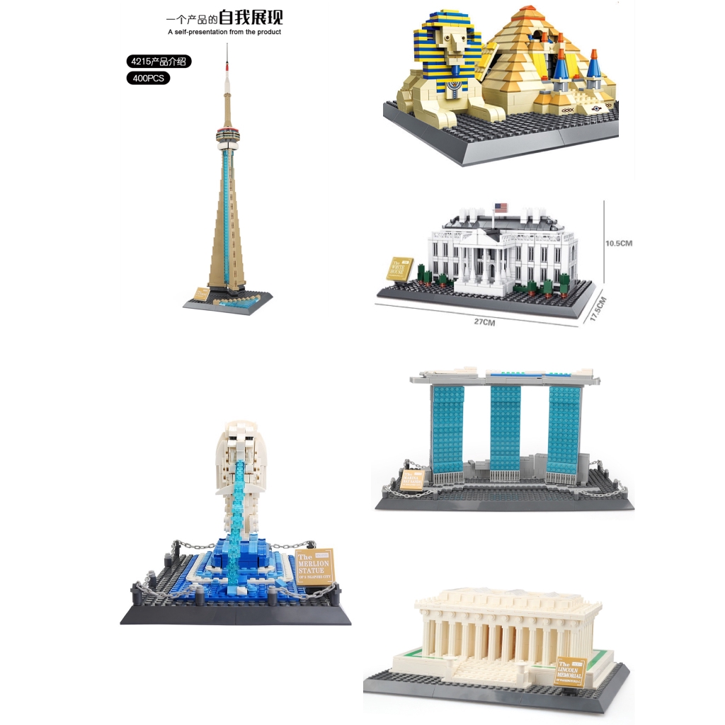 Mô hình lắp ghép Lego hình kiến trúc tháp TV Toronto tượng Nhân sư nhà trắng Washington đẹp mắt