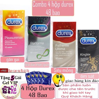 Combo 4 hộp bao cao su durex 48 cái tùy chọn