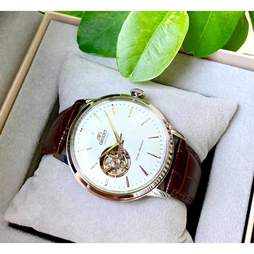 Đồng Hồ Nam Orient Bambino Open Heart 2018 White RA-AG0002S00C Dây Da Chính Hãng