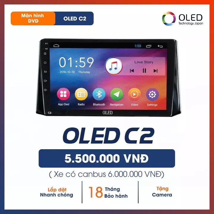 Màn hình dvd Android hỗ trợ ĐỊNH VỊ XE OLED  C2 9"/10" chính hãng bản đồ Vietmap