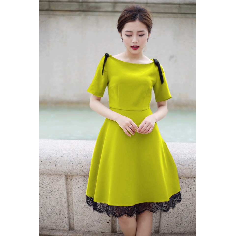 Đầm xòe tiểu thư phối chân ren -KS165