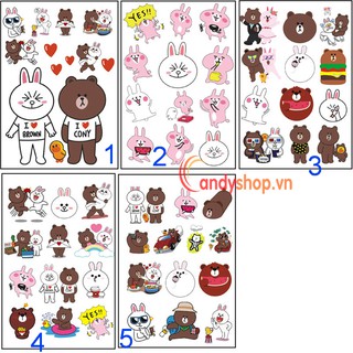 Combo 4 tờ Sticker dán Vali, nón bảo hiểm Gấu Brown và Thỏ Cony bởi candyshop88