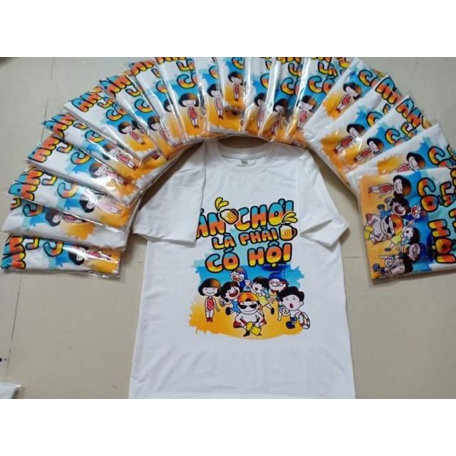 áo thun nhóm áo lớp in áo theo yêu cầu (ăn chơi phải có hội )đủ size cotton co giản thoải mái