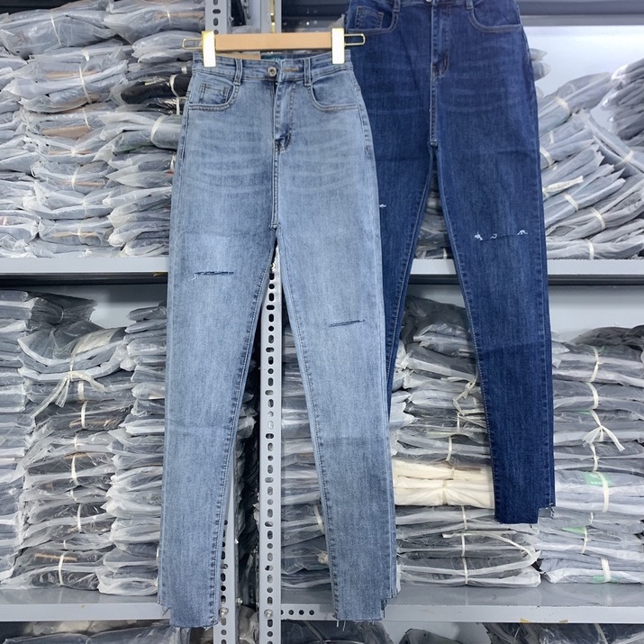Quần Jean nữ lưng cao phom ôm co dãn, quần bò cạp lưng cao ôm dài 98cm