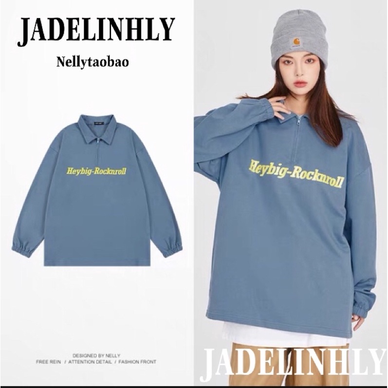 Áo sweater polo nỉ da cá sale (có sẵn) chữ vàng rocknroll