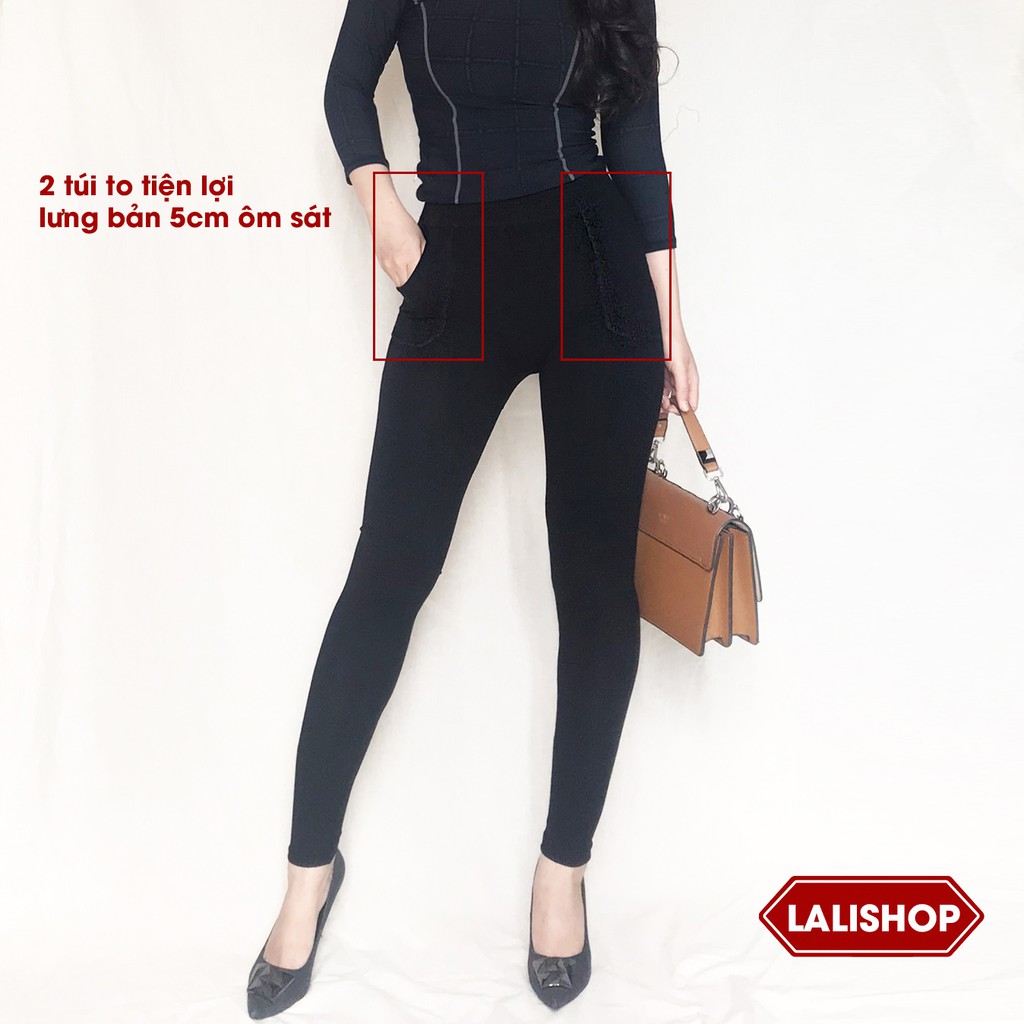 Quần legging dài lưng cao, quần tập gym tập yoga dệt kim 2 túi LALI