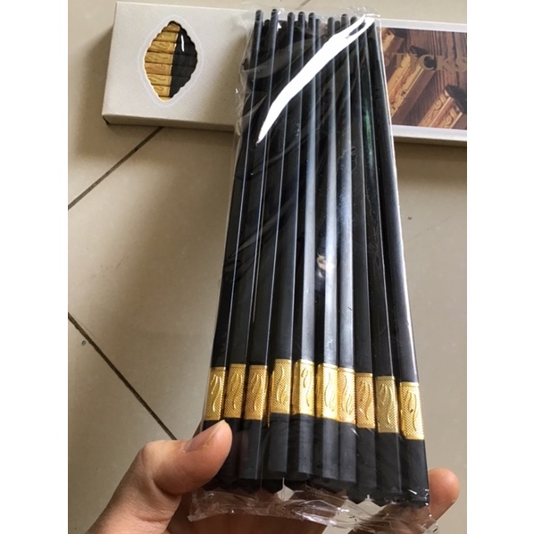Hộp 10 đôi đũa vàng hợp kim chống mốc - đũa khảm mạ vàng cao cấp