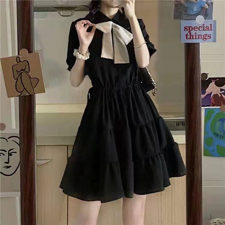 Đầm Perty xếp tầng thắt nơ dễ thương phong cách Hàn Quốc chất liệu voan