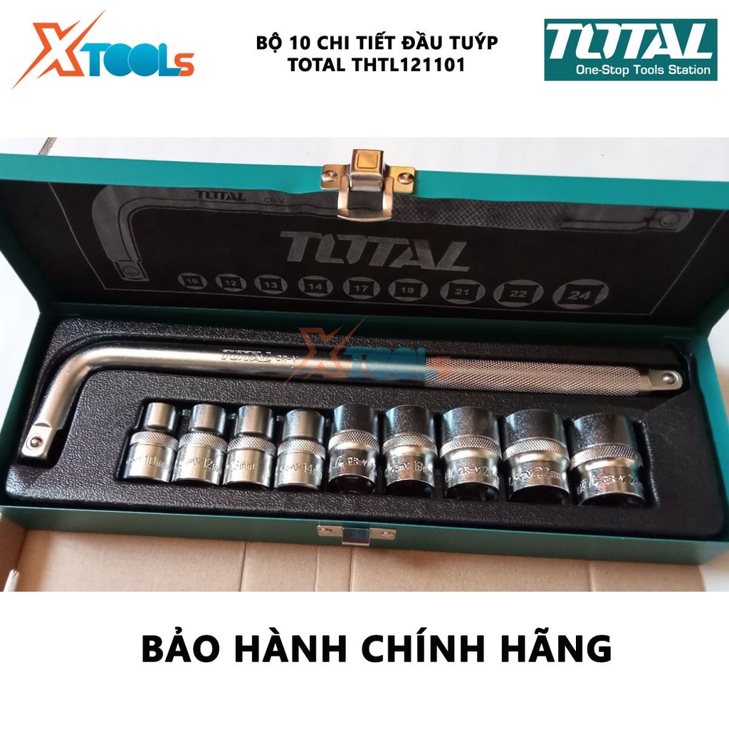 Bộ tuýp lục giác cần L 10 chi tiết TOTAL THTL121101 Bộ 10 chi tiết tuýp lục giác 9 đầu tuýp 1/2 inch từ 10-24mm tay cầm