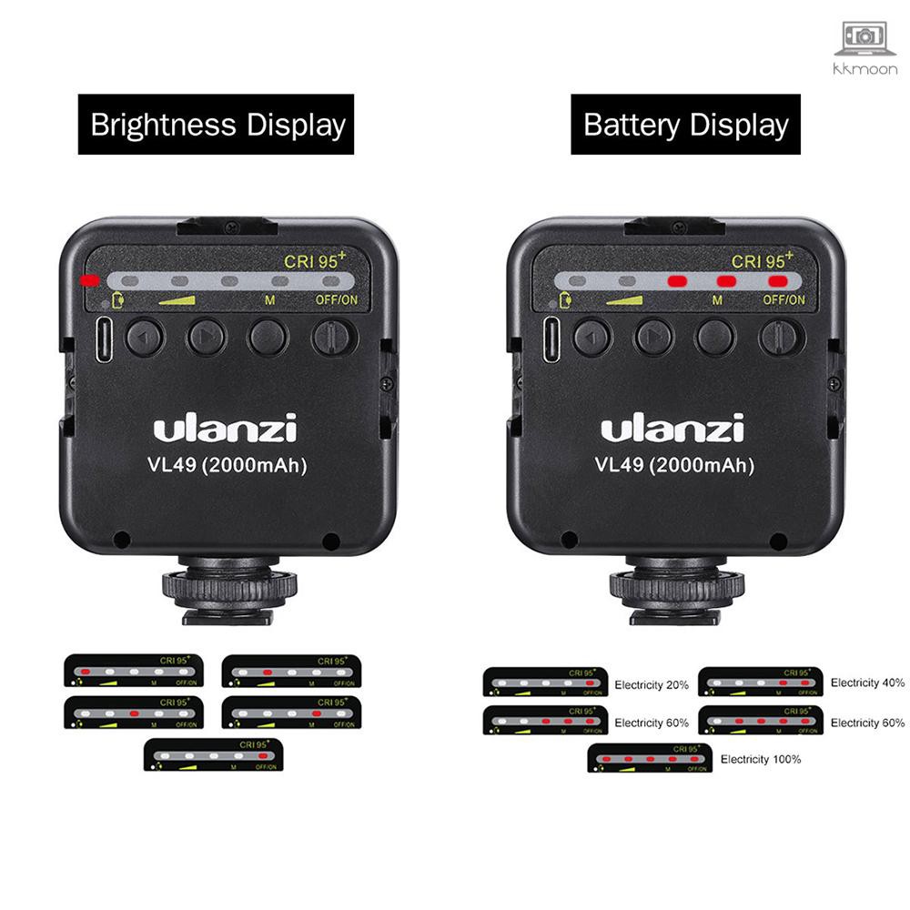 Đèn led Ulanzi VL49 mini 6W chỉnh độ sáng 5500K CRI95+ pin sạc lithi có giá đỡ cho máy quay Canon
