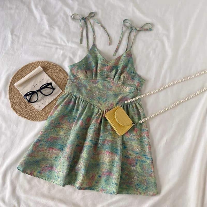 (còn size M )Váy ngắn hoa nữ cổ chữ V thắt ôm eo phù hợp mùa xuân sang hè