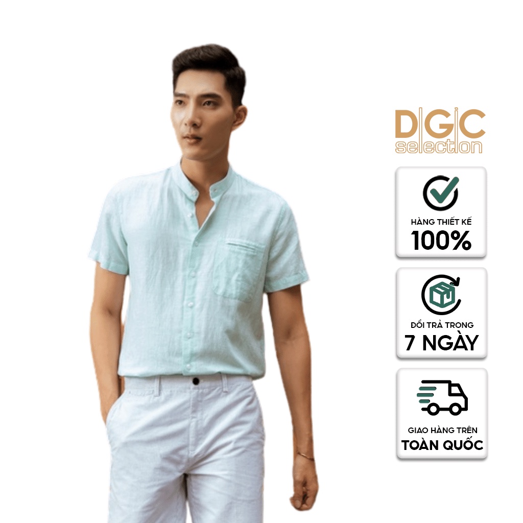 Áo sơ mi nam DGCs ngắn tay vừa vặn cơ thể, chất vải Linen thoáng mát thấm hút tốt SASN1914M-M1