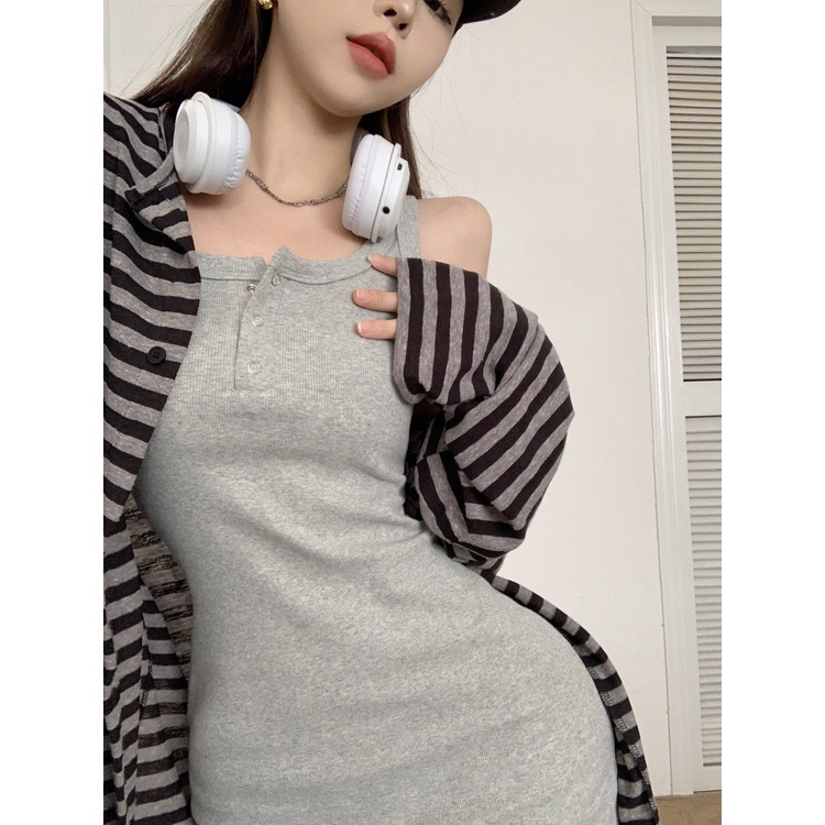 Đầm Sát Nách Cổ Vuông Dáng Chữ A + Áo Khoác cardigan Chống Nắng Cao Cấp Thời Trang