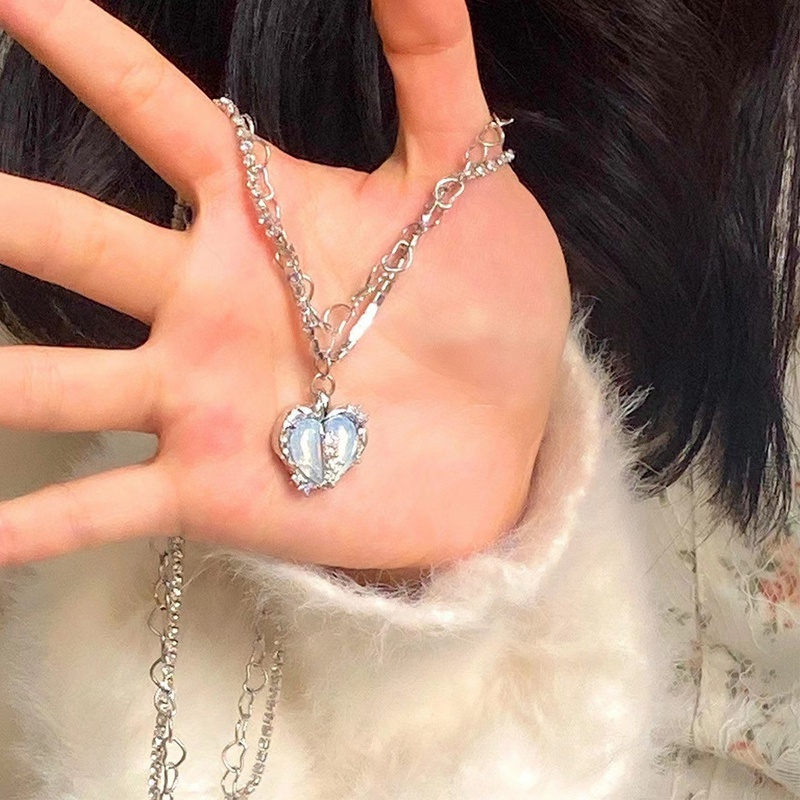 Vòng cổ Mặt Trái Tim Đính Đá Zircon Hồng Thời Trang Sang Trọng Y2k