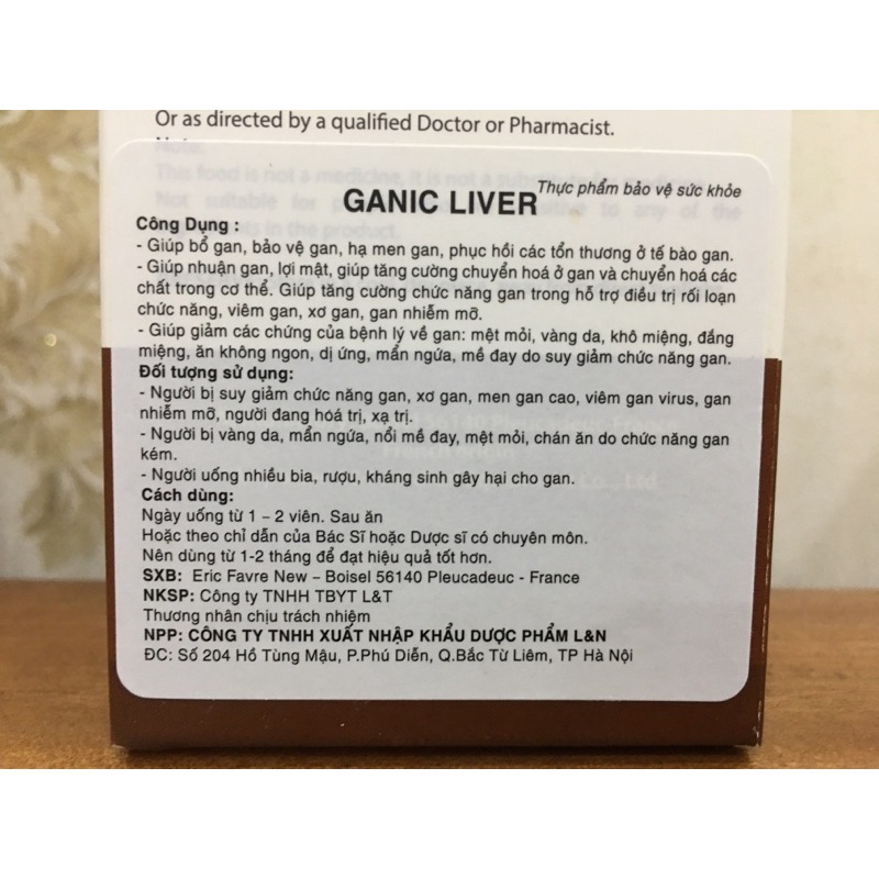 bổ gan ganic liver made in pháp (người bị suy giảm chức năng gan, xơ gan,men gan cao,viem gan,gan nhiễm mỡ,uống rượu bia