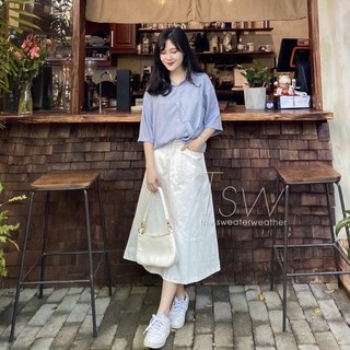 Áo sơ mi lụa cộc tay kèm dây buộc eo lyn