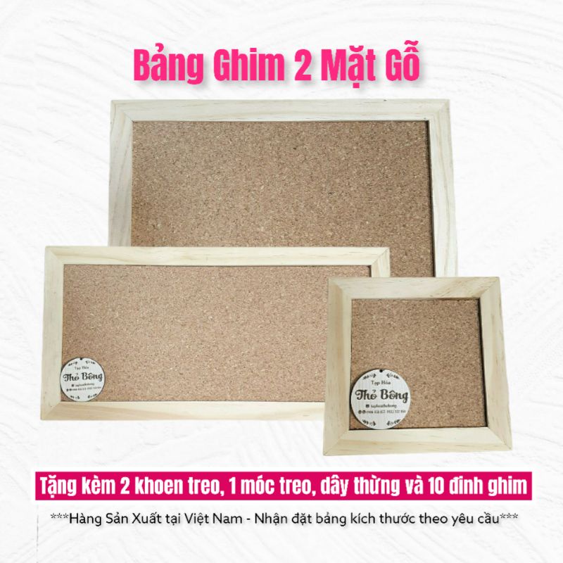 [BẢNG GHIM 2 MẶT GỖ]- Bảng ghim gỗ bần ghim tranh ảnh, ghi chú, decor phòng đáng yêu tặng kèm bộ phụ kiện