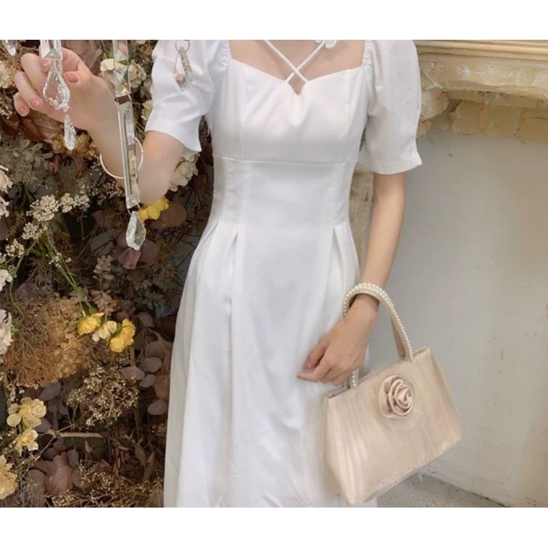 🎗ĐẦM TRẮNG XÒE CHÉO DÂY HÀN QUỐC SIÊU PHẨM