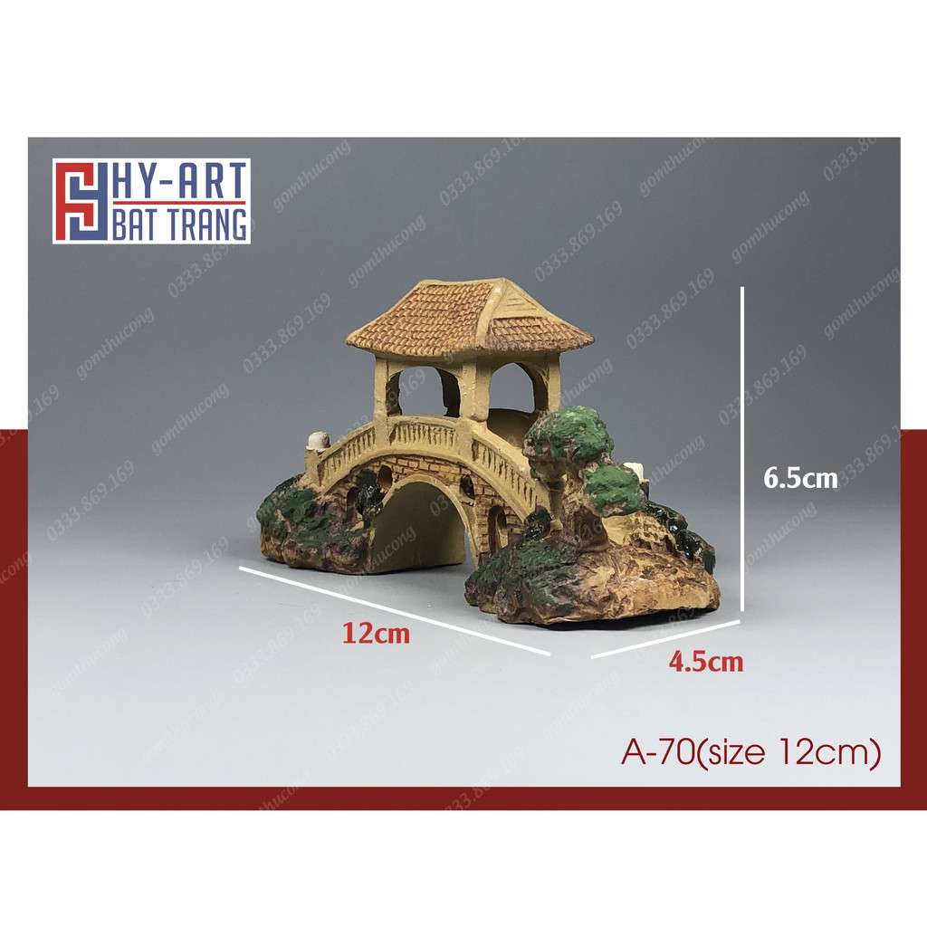 Tiểu cảnh hồ cá, trang trí bể cá cảnh,cây cầu gốm mini trang trí hòn non bộ chậu cây bonsai