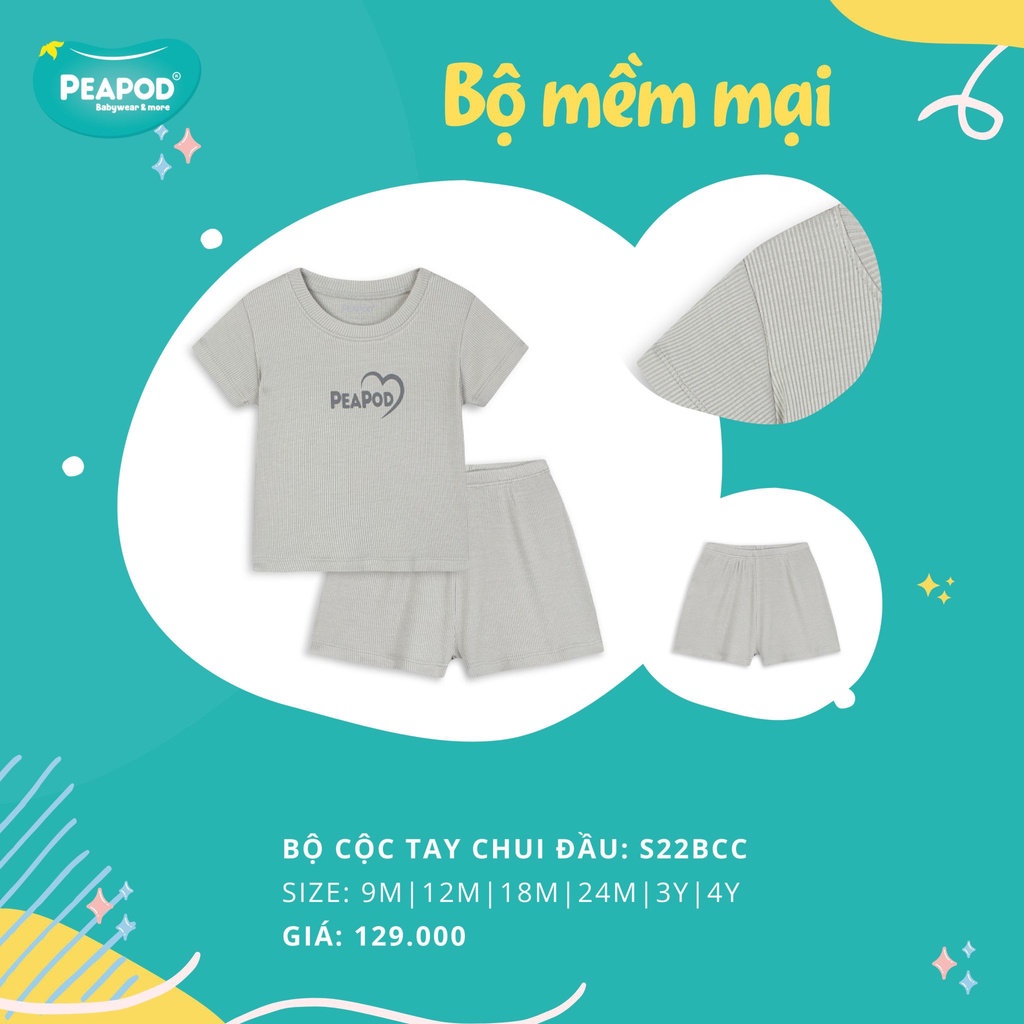 [PEAPOD] Bộ quần áo cộc tay chui đầu chất tăm mềm mại cho bé trai bé gái