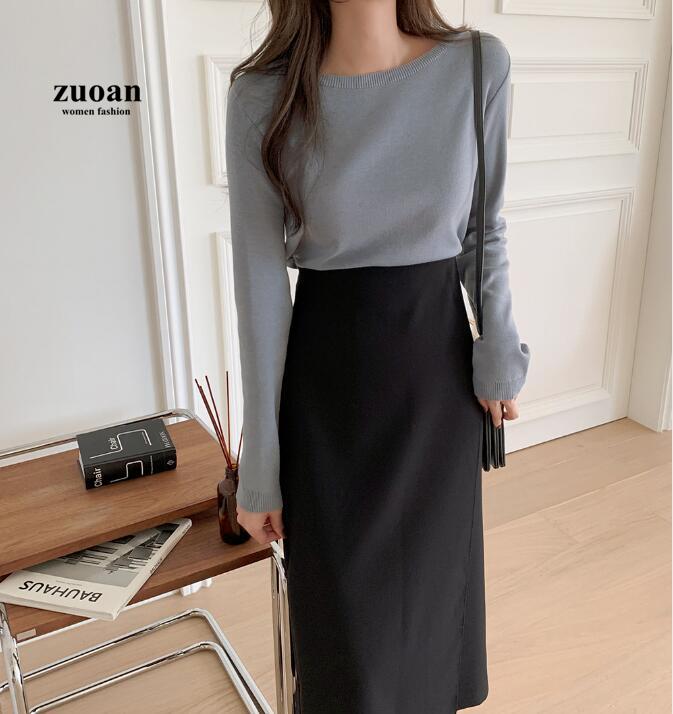 Chân váy midi dáng chữ A lưng cao màu đen phong cách Hàn Quốc