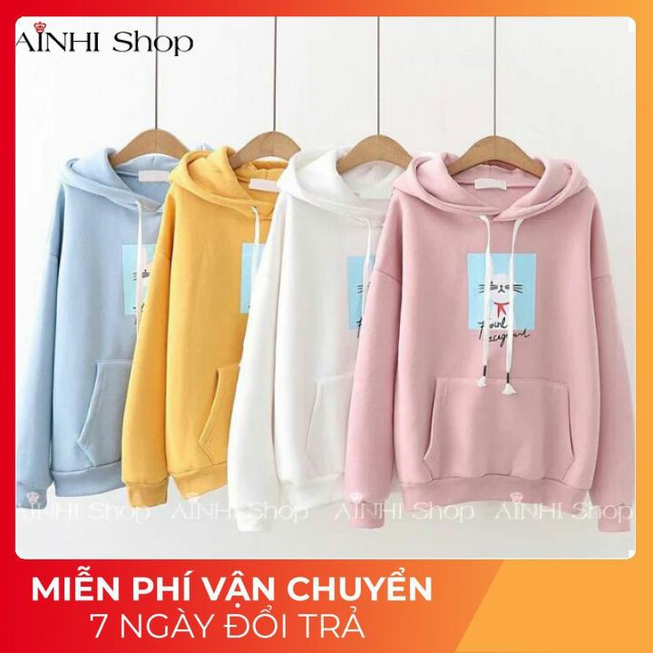 Áo Hoodie Nữ ❤️FREESHIP❤️ Áo Khoác Hoodie Vải Nỉ Nhiều Màu In Hình Mèo Cute - Áo Hoodie Free Size Dưới 60kg