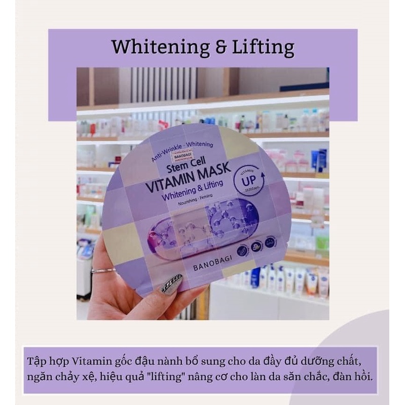 Combo 5-10 miếng Mặt Nạ Dưỡng Trắng Da hộp 10 miếng BANOBAGI Stem Cell Vitamin Mask 30ml
