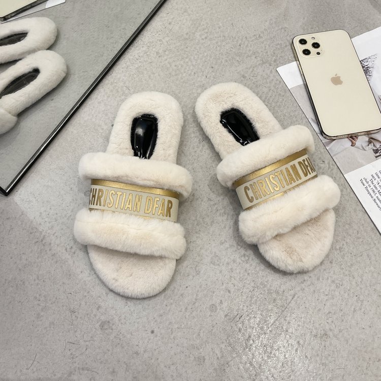 Dép Bít Mũi Thêu Chữ Phối Lông Ấm Áp Thời Trang Thu Đông 2023