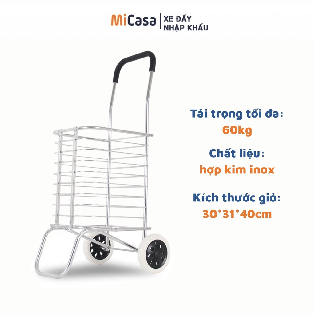 [Mã LIFEHL50K giảm 10% đơn 200K] Xe Kéo Đi Siêu Thị, Xe Đi Chợ Gấp Gọn Có Giỏ Hàng Siêu Đẹp - DC12-WH