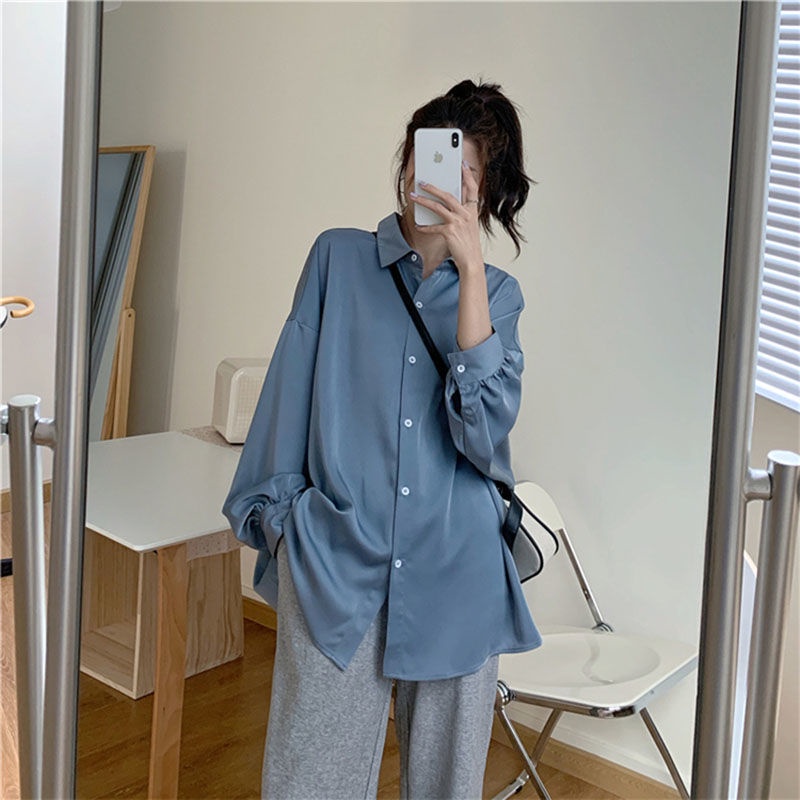 Jiashucheng Áo Khoác Sơ Mi Tay Dài Phồng Vải Lụa Lạnh Mỏng Dáng Rộng Chống Nắng Phong Cách Hàn Quốc Dễ Phối Đồ Cho Nữ