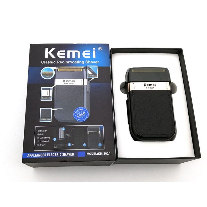 Máy Cạo Râu Kemei Km 2024 - Sạc Pin Cổng USB - Cạo Râu Khô Đa Năng - Tặng Kèm Củ Sạc