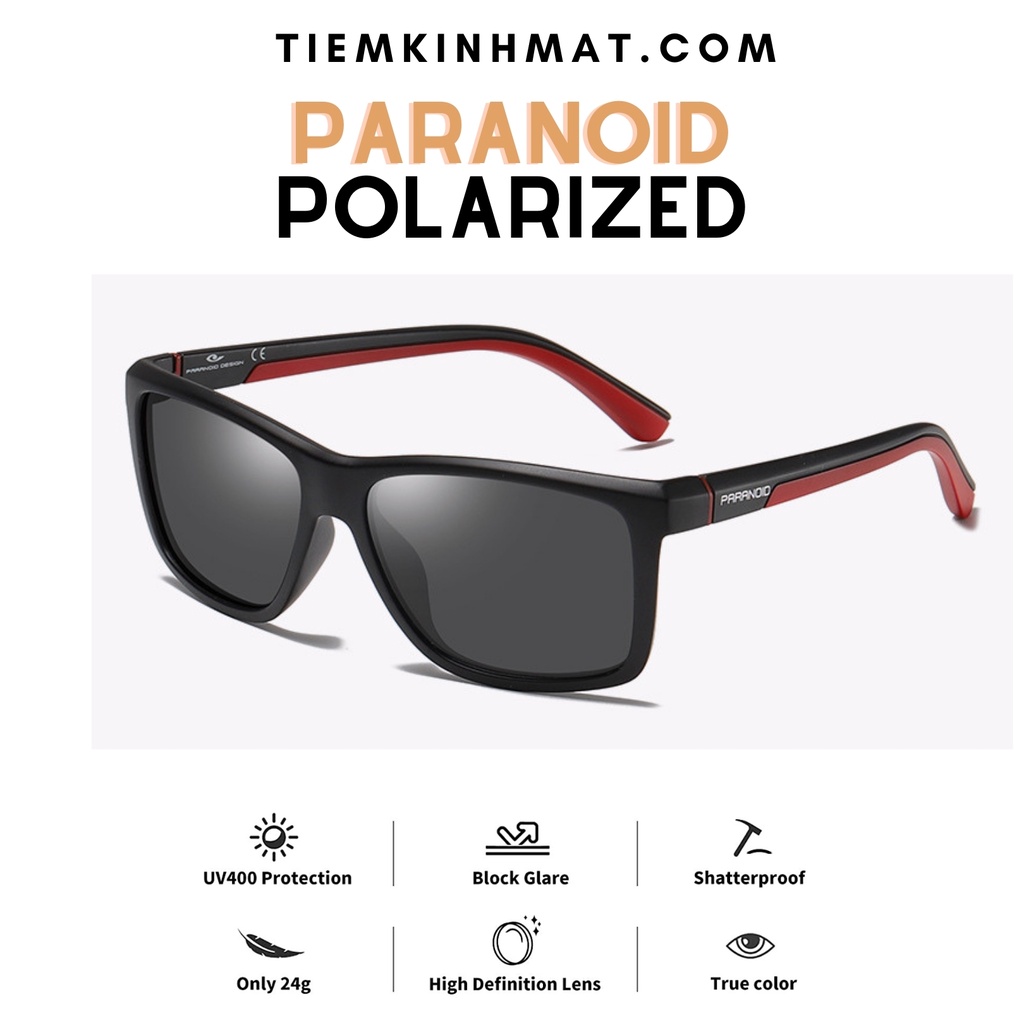 Kính Mát Phân Cực Panaroid Đen Đỏ Thời Trang,Chống Nắng,Chống UV400,Tặng Kèm Hộp Cứng Khăn Lau Túi Mềm