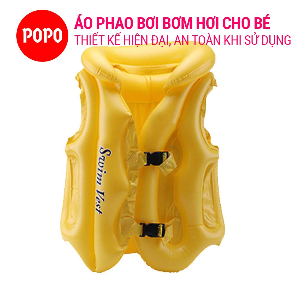 Áo phao tập bơi bơm hơi cho bé có khóa bấm điều chỉnh cao cấp, chất liệu an toàn dày dặn cao cấp cho bé POPO