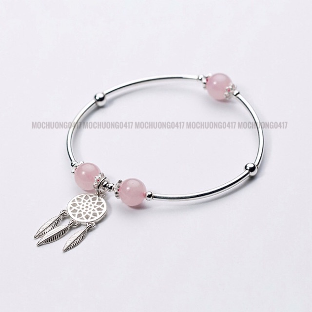 [GIÁ BUÔN] Vòng tay bạc/ lắc bạc dreamcatcher mix hạt T.Anh hồng - Hàng VIP loại 1 PH192