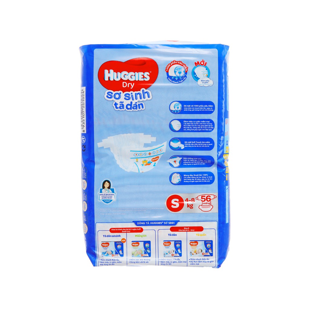 Tã dán Huggies Dry size S 56 miếng (cho bé 4 - 8kg) vttsp mới12 spmclc