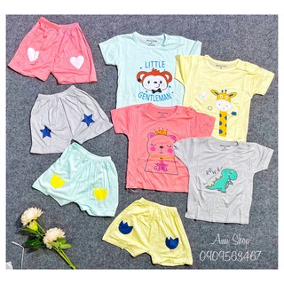 Bộ thun lạnh cộc tay cài vai in hình thú đáng yêu cho bé