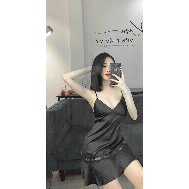 Bộ Ngủ Hai Dây LOANG Lụa Hàng Quảng Châu Cao Cấp Bộ ngủ lụa 2 dây lụa nhấn ren loang -váy ngủ 2 dây loang qc | BigBuy360 - bigbuy360.vn