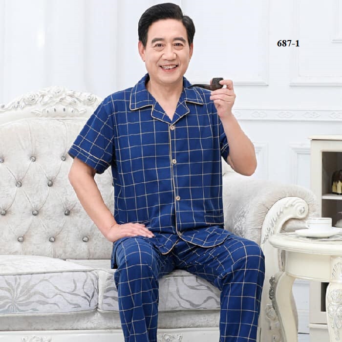 Bộ pyjama đồ ngủ nam cho Bố ngắn tay sọc caro vải cotton mềm mại dành cho người trung tuổi 9CY393 - Thời Trang Dương