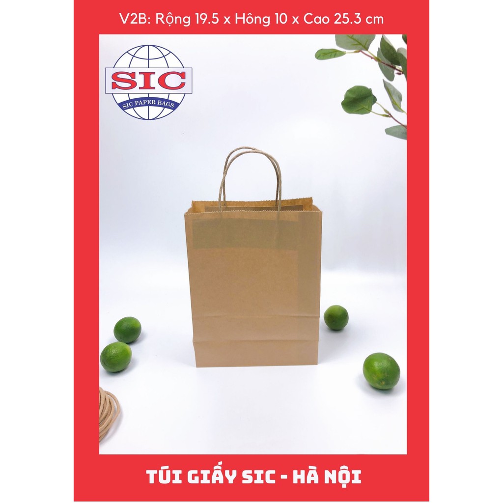 [SET 10 CHIẾC] TÚI GIẤY KRAFT V2B: 19.5x10x25.3 CÓ QUAI ( ẢNH THẬT)