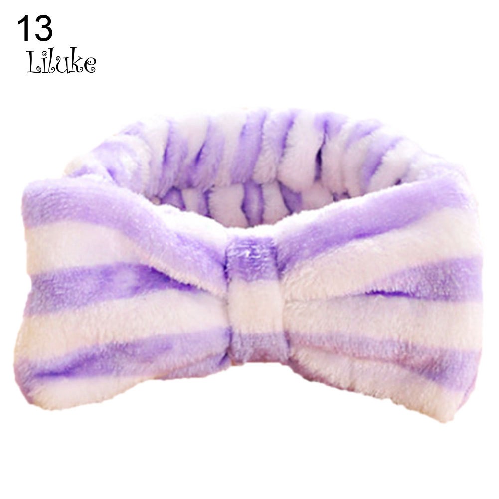 Women Bowknot Soft Fleece Elastic Makeup Cosmetic Hair Band Headband