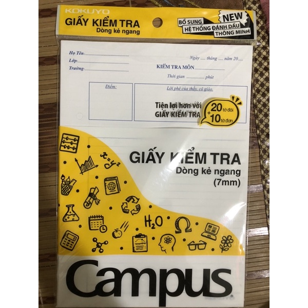 Giấy kiểm tra Dòng kẻ ngang 7mm Campus gồm 20 tờ đôi và 10 tờ đơn