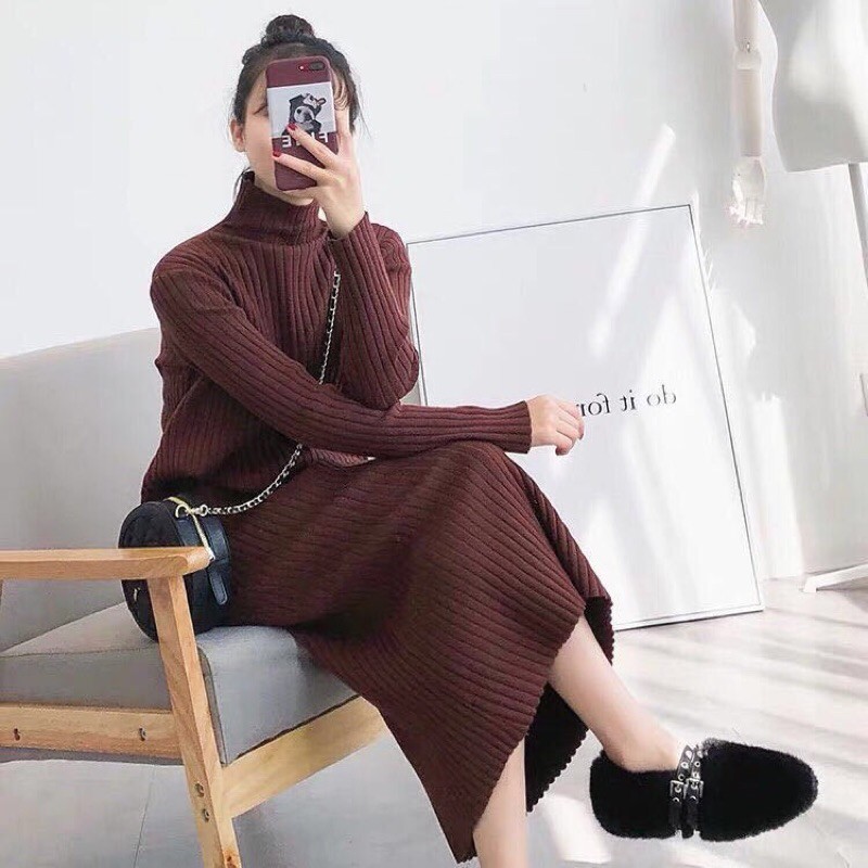 Váy len cổ tròn thời trang thu đông quảng châu 2021