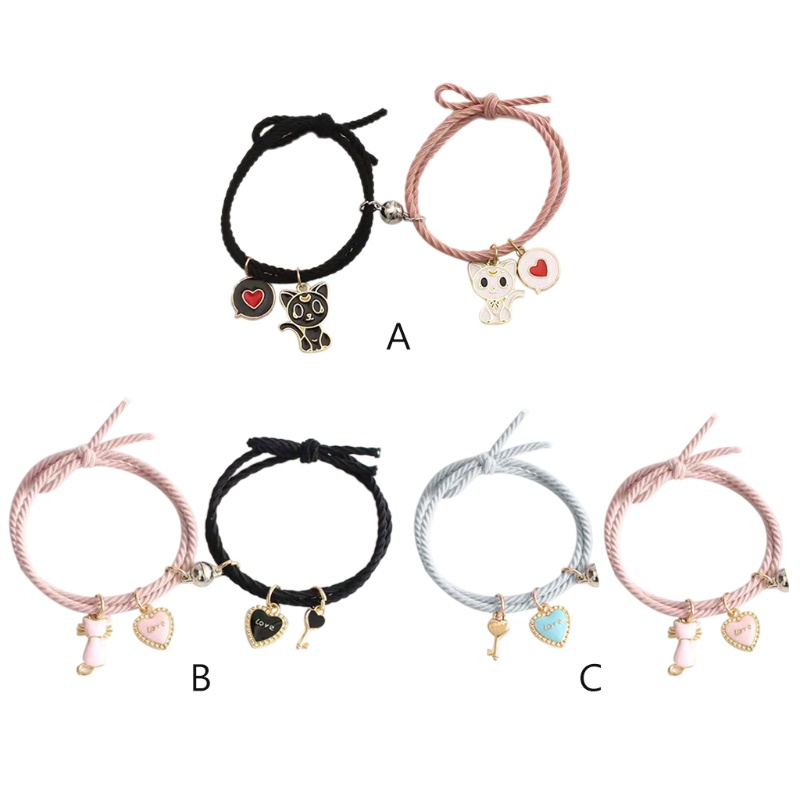 Set 2 Vòng Tay Dây Bện Từ Tính Phối Mặt Dây Thời Trang Cho Cặp Đôi