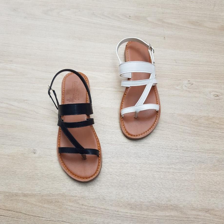 [SIÊU BỀN] Sandal kẹp quai chéo NALLDOS quai da Microfiber, đế thấp siêu bền 4 màu thời trang (Đen, Bò, Trắng và xám)