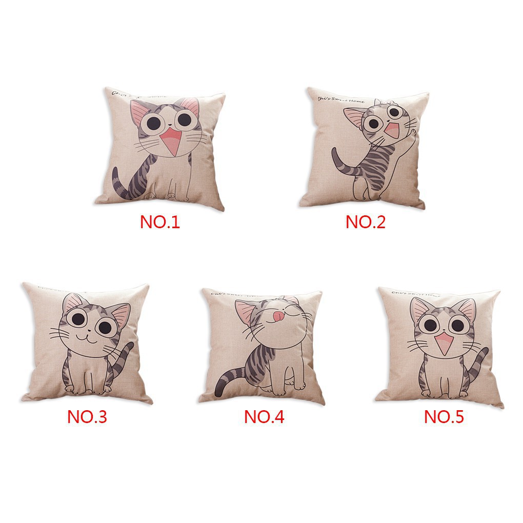 Cartoon Cat Linen Square Cushion Cover Pillowcase Good ranchotion